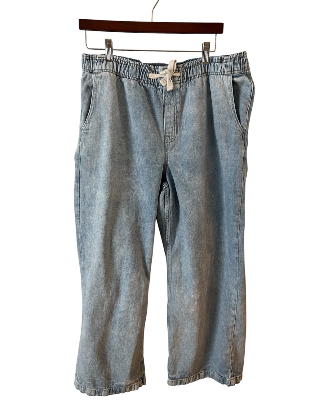 GAP Denim High-Rise Wide Leg Light Blue Jeans with Drawstring Pull-On Baggy Sz:L